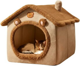 ペットハウス 猫 犬 ベッド ドーム型 小型犬 猫用 室内 クッション付き 保温 防寒 ふわふわ 滑り止め 洗える ペットベッド 冬用 安心設計 おしゃれ 快適空間 ブラウンS