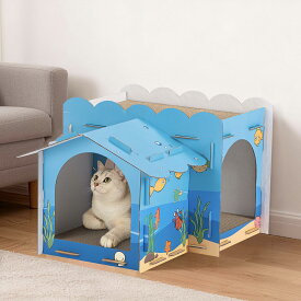 猫 爪研ぎハウス 猫 段ボールハウス 猫 爪研ぎ 段ボール製 組み立て簡単 猫小屋 ペット用 室内装飾兼用 磨爪訓練補助 日常磨爪専用 田舎風景 組み立て動画付き