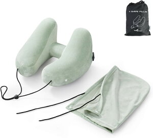 ネックピロー H型 飛行機 快適グッズ 新幹線 車 オフィス 旅行 首枕 エアー ネッククッション フード 帽子付き 低反発 機内 携帯枕 海外旅行 お昼寝 仮眠 快眠 出張 移動 空気枕 超軽量 携帯便