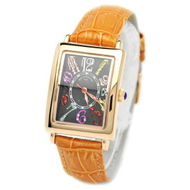 腕時計 レディース レクタンギュラー カラフルインデックス ジルコニアウォッチ セイコームーブ ブラックxオレンジ レディースウォッチ PT-9500L-4