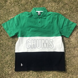 【CHUMS】Oversized Panel Border Polo Shirt 　　チャムス/オーバーサイズドパネルボーダーポロシャツ/アウトドア/ゴルフ/ゴルフウェア/ゴルフポロ/メンズ/ポロ/ドライタッチ/ゆったり/シルエット/ビッグシルエット/鹿の子