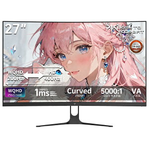 27�C���` �ȖʃQ�[�~���O���j�^�[ WQHD@200Hz HD@400Hz 1ms(MPRT) 1500R�p�� VA�p�l�� HDR10 Adaptive Sync�Ή� sRGB127%�L�F�� 5000:1���R���g���X�g HDMI2.0×2 DP1.4 PS5�`���g���� VESA�Ή� 3�N�ۏ� KTC H27S5