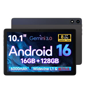 �^�u���b�g Android16 10�C���` wi-fi���f���b16GB RAM +128GB ROM (1TB�g��)�b1280x800 IPS���ʁbUNISOC T616 8�R�A CPU�bWidevine L1 Netflix/YouTube HD�Ή��b6000mAh & 18W �}���[�d�b��F�� GPS AI���ځb FPD �ăL�����v