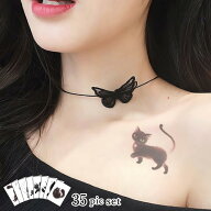 送料無料 35枚セット かわいい ネコ タトゥーシール イラスト 黒猫 キャットアート ステッカー ファッシ…