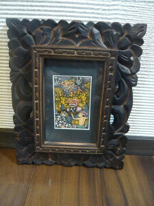 絵画 バリ絵画 木製フレーム入り 風景画 バロン ガラス板付き アジアン雑貨 バリ雑貨 アジアンインテリア