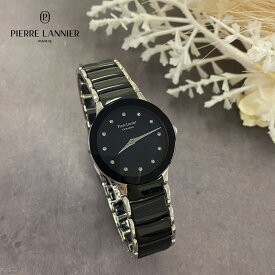 PierreLannier 腕時計 レディース ブランド セラミック 防水 ストーン ジルコニア 文字盤 黒 ブラック おしゃれ かわいい 金属ベルト 記念日 誕生日 プレゼント お祝い 女性用 高級感 仕事 20代 30代 40代 50代 60代
