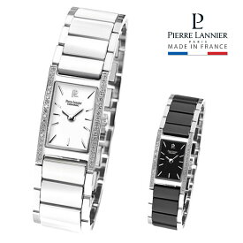PierreLannier 腕時計 レディース ブランド セラミック スクエア 防水 長方形 シルバー 白 黒 ストーン付き おしゃれ かわいい キラキラ 女性 誕生日 母の日 プレゼント お祝い 仕事 20代 30代 40代 50代 60代