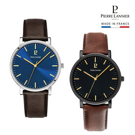 【エッセンシャル 革ベルト 】送料無料 41mm Essential 男性 メンズ 腕時計 5気圧 3針 ステンレススチール 牛革 クオーツ ピエールラニエ ネイビー ブラック フランス製 日本総代理店 見やすい 秒針 仕事 20代 30代 40代 50代 60代