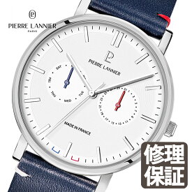 【エッセンシャル トリコロール 革ベルト 】送料無料 40.5mm Essential 男性 メンズ 腕時計 5気圧 3針 ステンレススチール 牛革 クオーツ マルチファンクション ピエールラニエ ネイビー フランス製 日本総代理店 見やすい 秒針 仕事 20代 30代 40代 50代 60代