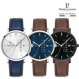 【データ 革ベルト 】送料無料 40mm DATA 男性 メンズ 腕時計 3気圧 3針 デイト ラウンド ピエールラニエ シルバー ネイビー ブラック フランス製 日本総代理店 時計 日付カレンダー 曜日 20代 30代 40代 50代 60代