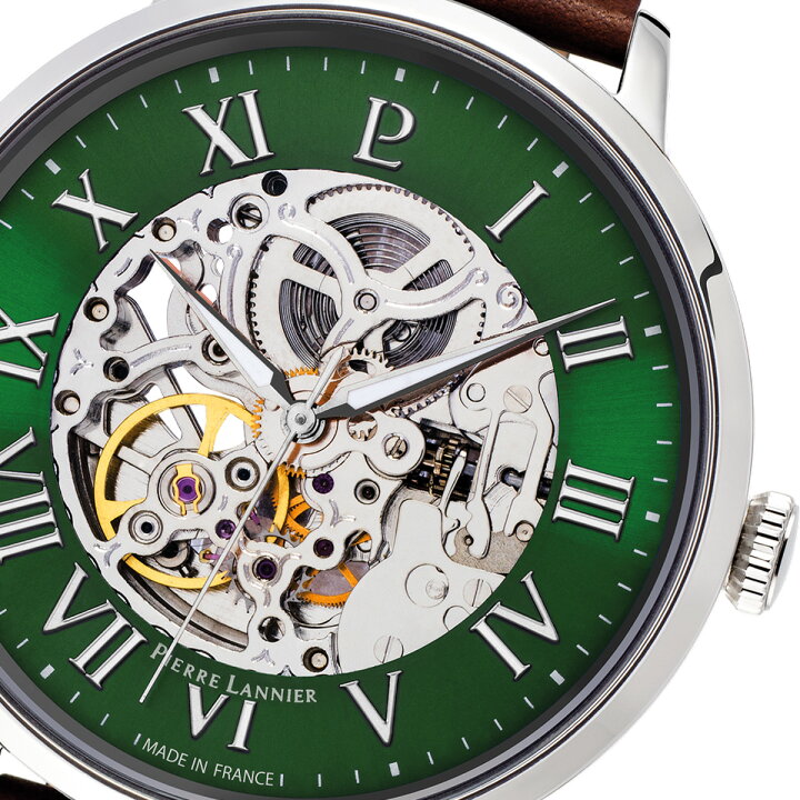 楽天市場】自動巻き 防水 42mm 革ベルト 金属 ベルト メタル 文字盤 緑 