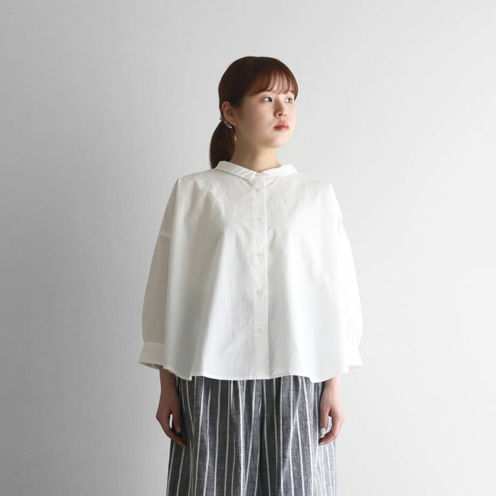 楽天市場】HUIS ハウス 8分袖オーガニックコットンワイドブラウス 白 