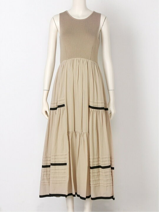 フレイアイディーコットンギャザーニットコンビワンピ 