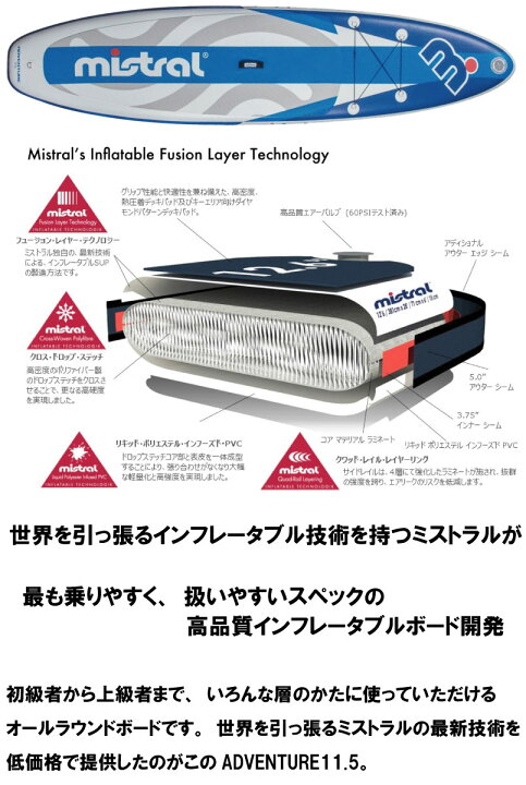 楽天市場】ミストラル サップ アドベンチャー 11.5 x 32 オール 