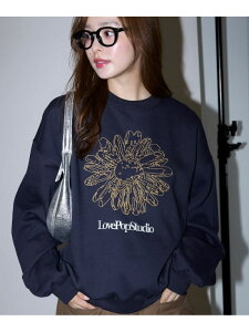 LOVE POP STUDIO FLOWER EMBROIDERY SWEAT/�t�����[ �G���u���C�_���[ �X�E�F�b�g ����W�J PUBLUX �t���[�N�X�X�g�A �g�b�v�X �X�E�F�b�g�E�g���[�i�[ �u���b�N �u���E�� �l�C�r�[�y��s�\��z*�y������