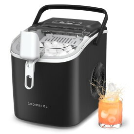 CROWNFUL 製氷機 家庭用 高速製氷 自動洗浄機能 ハンドル付き氷バスケット 取り扱い簡単 2種類氷サイズ 大容量水タンク 透明窓 小型 氷つくり機 静音 自動停止 水不足提示 ポータブル アイスメーカー コンパクト 製氷器 日本語取扱説明書付き
