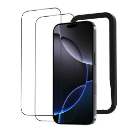 NIMASO ガラスフィルム iPhone 16 Pro Max用 強化ガラス 黒縁あり 全面保護フィルム ガイド枠付き 指紋防止 高透過率 衝撃吸収 2枚セット アイフォン16プロマックス（6.9インチ）対応 DSP24G1364