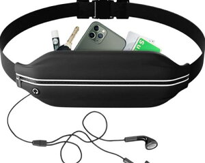 ランニング ポーチ 駅伝優勝ランナーが認めた ウエスト バッグ 大容量 防水 軽量 スマホ ホルダー ボディバッグ フェス ユニセックス ジョギング ウォーキング 登山 釣り IkucheL (黒 2つ口)