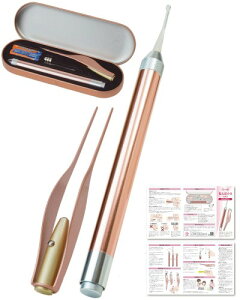 保育士が監修 耳かき みみかき 光る耳かき 耳掃除 ピンセット 耳垢 掃除 みみあか 子ども用 子供 子供用 赤ちゃん LED ライト 光る 照明付き (ピンクゴールド)