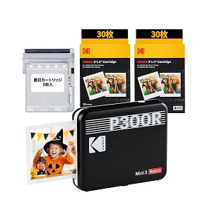 �R�_�b�N KODAK Mini 3 ���g�� 4PASS �|�[�^�u���t�H�g�v�����^�[(7.6cmx7.6cm)+�v�����^�[�{��8������+60���o���h���A�u���b�N