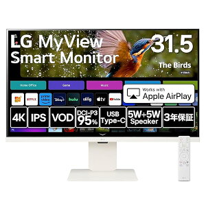 LG �X�}�[�g���j�^�[ / 32SR83U-W/LG MyView Smart Monitor / 31.5�C���` 4K /webOS 23 / IPS/DCI-P3 95% /�A���`�O���A / 5W+5W�X�s�[�J�[ / AirPlay2 /Mira
