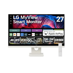 LG �X�}�[�g���j�^�[ 27SR73U-W/LG MyView Smart Monitor / 27�C���` 4K / webOS 23 / IPS / ��10.7���F�\��(8bit+FRC) / DCI-P3 90% / �A���`�O���A / 5W+5W