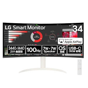 LG Monitor ���j�^�[ �f�B�X�v���C 34SR63QA-W 34�C���` �Ȗ� 1800R /21:9 �E���g�����C�h(3440×1440)/100Hz/USB Type-C�i�ő�90W���d�j/sRGB 99%/HDR/�A���`�O���A/�������邳