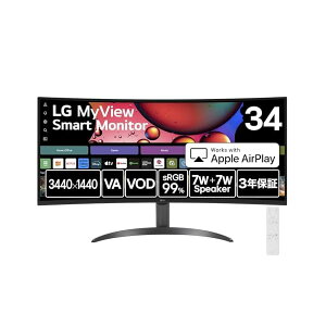 LG �X�}�[�g���j�^�[ MyView Smart Monitor 34SR60QC-B 34�C���`/3440×1440/100Hz/webOS/sRGB 99%/HDR/�A���`�O���A/Miracast/AirPlay 2/�`���[�i�[���X�e���r/ 3�N