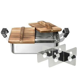 和平フレイズ ステンレス 角型 おでん鍋 24×28cm 4.8L ガス火専用 木の蓋付 烹味屋 RB-3261