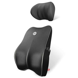 Meikaso 低反発腰クッション ランバーサポート 通気性 姿ネックパッド 首 ヘッドレスト 100D高密度 腰サポート 背もたれ 頸椎サポート枕 長時間運転に 車の旅行中/オフィス 椅子/自宅 (1-ブラッ