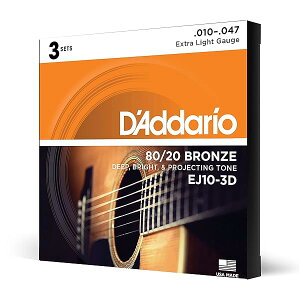 D'Addario __I AR[XeBbNM^[ 80/20uY Extra Light .010-.047 EJ10-3D 3setpbN yKiz