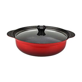和平フレイズ 土鍋より軽くて丈夫 マーブルコート 焼付塗装 卓上鍋 30cm 10号サイズ 5-6人用 IH・ガス対応 ガラス蓋付 紅丈膳 RB-1677