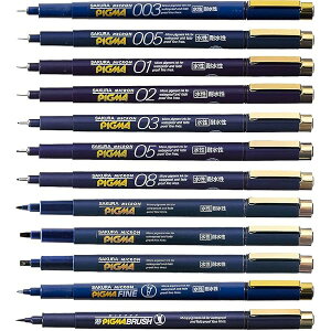 サクラクレパス ピグマ 黒 全12種類セット 003 005 01 02 03 05 08 1 2 3 F BR