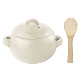 アンドエヌイー(&NE) 萬古焼 ごはん鍋 竹しゃもじ付 ハレとケ ホワイト 3合炊き 土鍋 日本製 ガス直火 電子レンジ オーブン対応 1.7L 炊飯 煮込み料理 NMT-065-WH