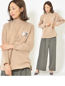 【最大500円OFFクーポン2/10 23:59】プルオーバー LL 3L レディース トップス 長そで ゆったりシルエット 裏起毛 洗濯機洗い可 ゆるハイネック 長め丈 ネコのペンおき ぬくぬく 秋 冬 大人カジュアル 大人かわいい【最安値に挑戦】
