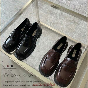 ローファー スクエアトゥ 厚底 レディース 大人 歩きやすい 痛くない ローヒール シューズ パンプス シンプル かわいい プラットフォーム 20代 30代 40代 50代