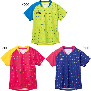 ビクタス レディース ポップフォント ゲームシャツ 卓球ウェア トップス 半袖 吸汗速乾 抗菌防臭 UVカット ストレッチ 総柄 ピンク グリーン パープル 緑 紫 送料無料 VICTAS 612303