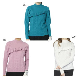 マリクレール レディース ハイネックセーター ゴルフウェア トップス 長袖 ホワイト 白 ブルー 青 ピンク 送料無料 marie claire 733771