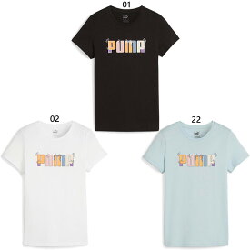 プーマ レディース ESS+ ロゴ グラフィック Tシャツ 半袖Tシャツ トップス カジュアルウェア トレーニング ホワイト 白 ブラック 黒 ブルー 青 送料無料 PUMA 681231