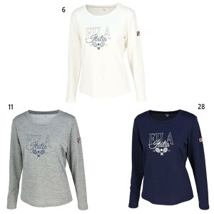 フィラ レディース ロングスリーブグラフィックTシャツ テニス バドミントンウェア トップス 長袖 ホワイト 白 グレー ネイビー 灰色 送料無料 FILA EL0209