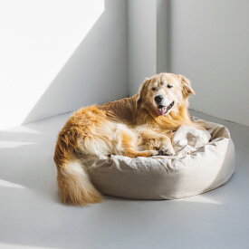 【犬　ベッド】いぬ　ドッグ　ドッグベッド　犬のベッド　dog bed　リネン　高級　シンプル　インテリア　おしゃれ　丸い　まるい　洗える　洗濯　クッション　麻　犬用　ラミー リネン ラウンドベッド　L
