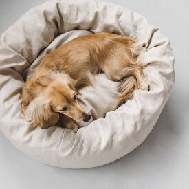 【犬　ベッド】いぬ　ドッグ　ドッグベッド　犬のベッド　dog bed　リネン　高級　シンプル　インテリア　おしゃれ　丸い　まるい　洗える　洗濯　クッション　麻　ラミー リネン ラウンドベッド　M　犬用