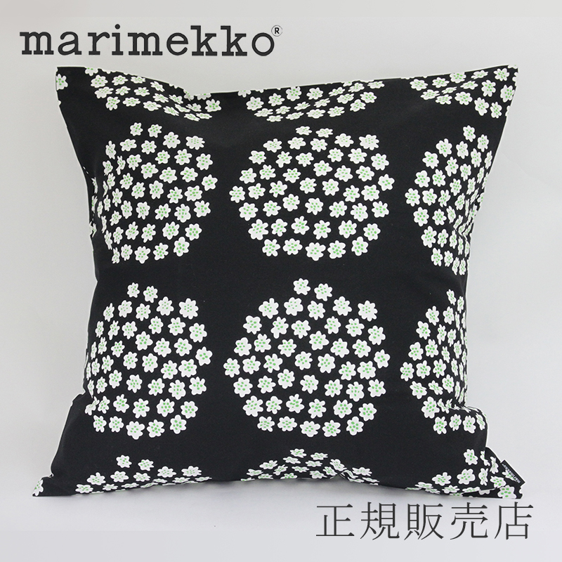 マリメッコ クッションカバー 45×45cm（marimekko） プケッティ ブラック×ホワイト×グリーン | free  design（フリーデザイン）