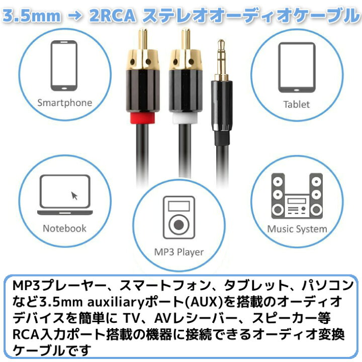 楽天市場 3 5mm ステレオミニプラグ To 2rca 赤 白 変換 ステレオオーディオケーブル 2m 金メッキ スマホ タブレット Tv等に対応 2m Iphone Ipod Ipod Touch スマホ Android Mp3 Mp4 Aux 他の3 5mmオーディオジャックを持つ任意のプレーヤー 雑貨 便利グッズ Freedoms