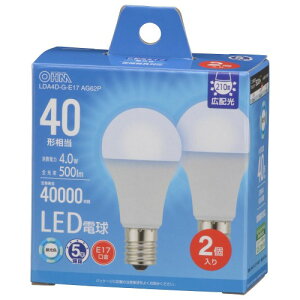 �I�[���d�@ LED�d�����` E17 40�`����/40W���� �����F �����Ή� �f�M�ގ{�H���Ή� �~�j�N���v�g���` 5�N�ۏ� 2�� LDA4D-G-E17 AG62P 06-5544 OHM