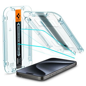 Spigen iPhone 15 Pro �K���X�t�B���� �\��t���L�b�g 2���� �����z�� �����^�b�` �ی�t�B���� iPhone 15 Pro �Ή� EZ Fit ���ȒP�\��t��