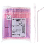 ストリックスデザイン ロング ストロー 個包装 250本 25cm 直径6mm クリアストライプ 500mlペットボトル …
