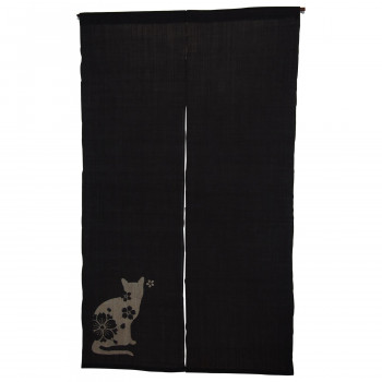 お部屋を彩る 麻のれん ネコのれん 約巾88×丈150cm きびら 黒 安心の実績 高価 買取 強化中 購入