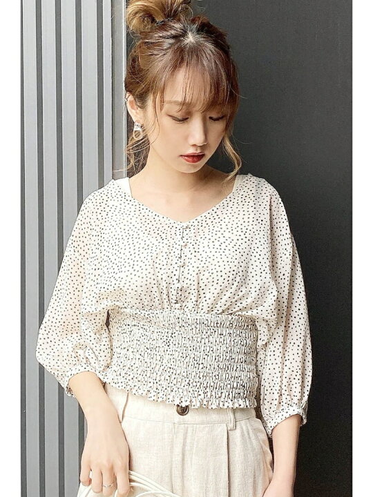 楽天市場】【SALE／40%OFF】ウエストシャーリングドット五分袖ブラウス 