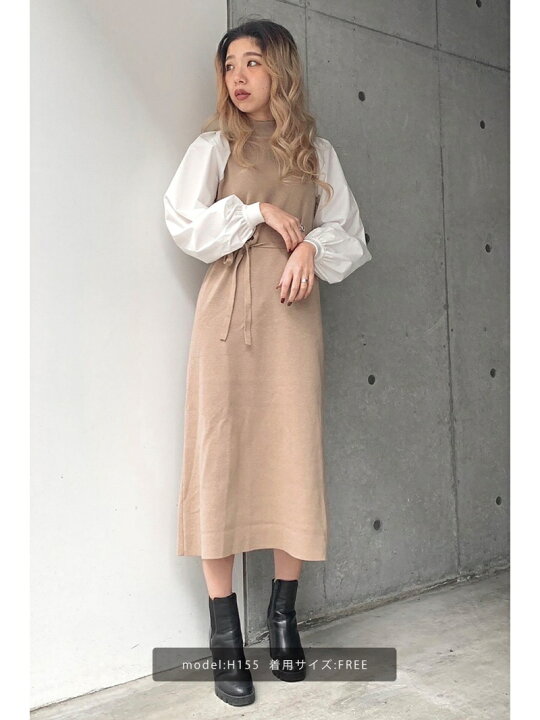 楽天市場 布帛ドッキングロングニットワンピース Free S Mart フリーズ マート ワンピース ワンピースその他 ベージュ ブラック 送料無料 Rakuten Fashion Free S Mart